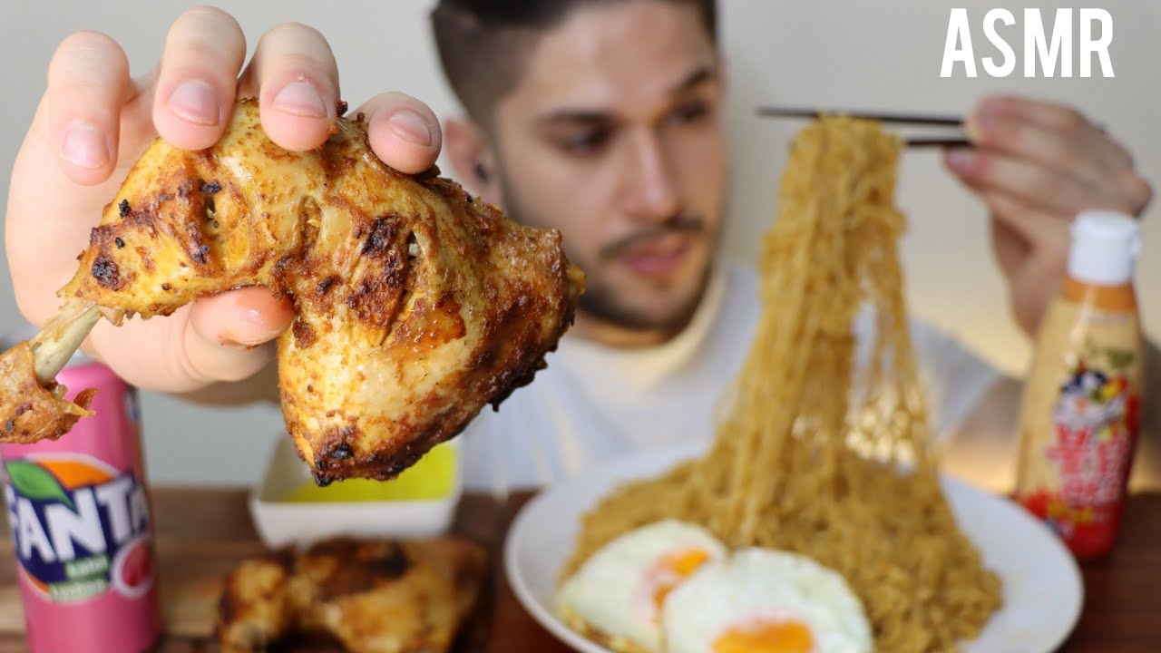 ASMR SPICY INDOMIE MI GORENG 3 PACKS & 2 WHOLE CHICKEN LEGS | MUKBANG *REAL EATING SOUNDS*