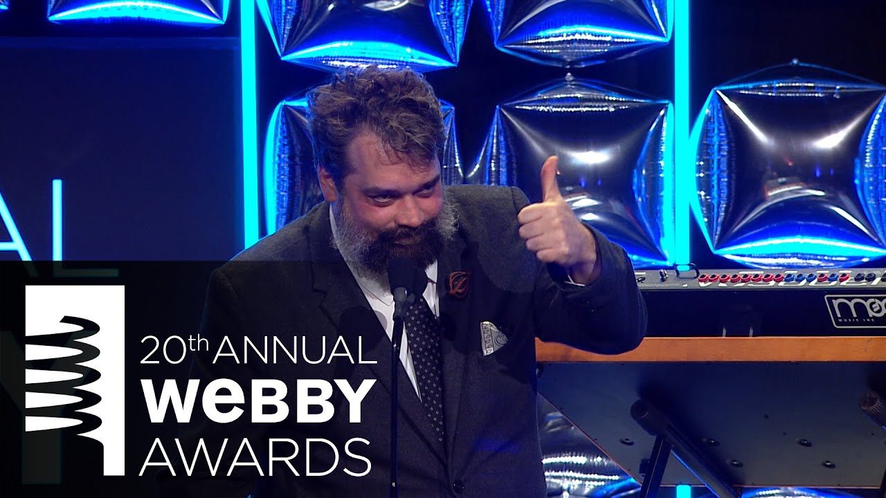 John Hodgman presents to Todd Hanson from The Onion at the 20th Annual Webby Awards