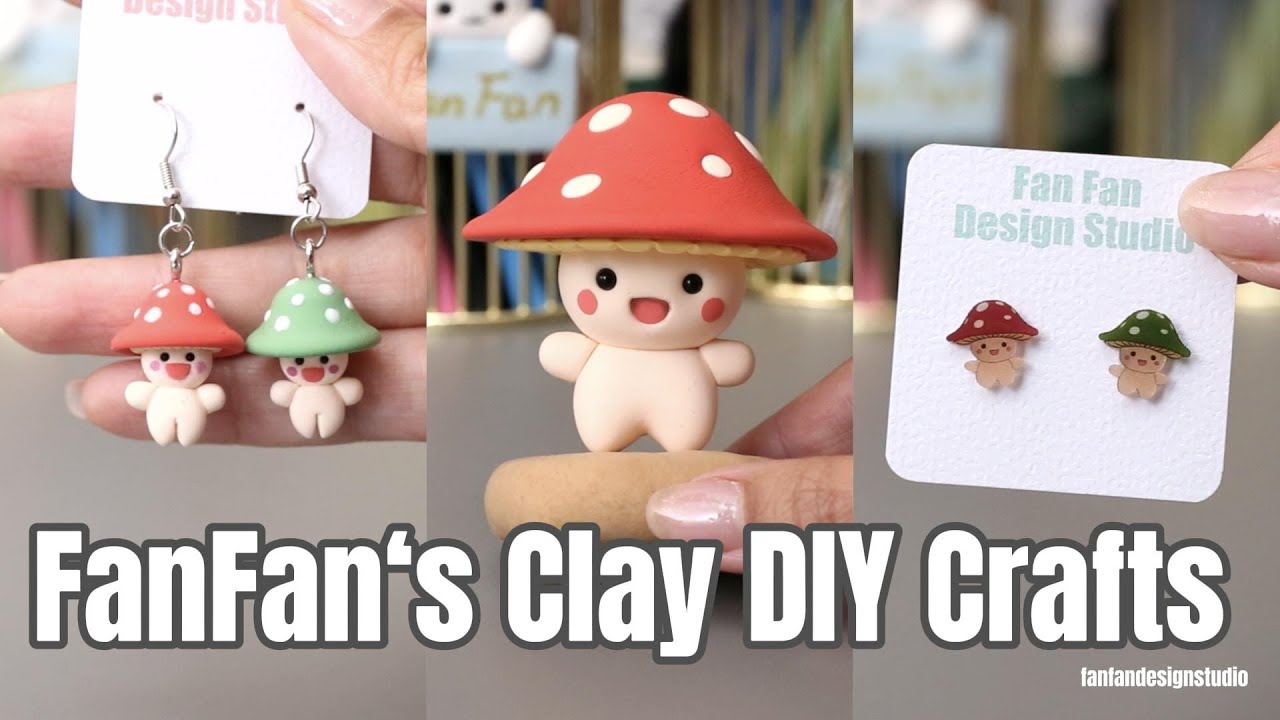 how to make mushroom baby figures with air dry foam clay craft art Fondant tutorial #clay #earrings