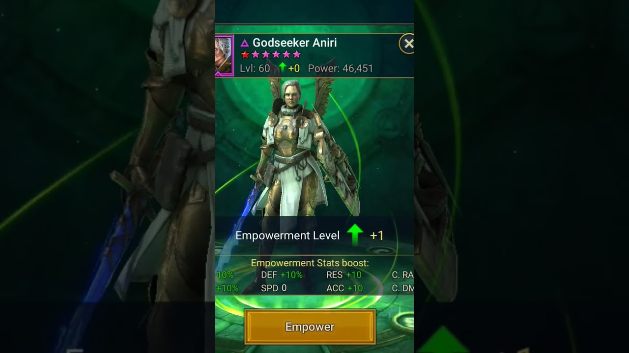Empowering My Godseeker Aniri To +1 Empowerment In RAID Shadow Legends