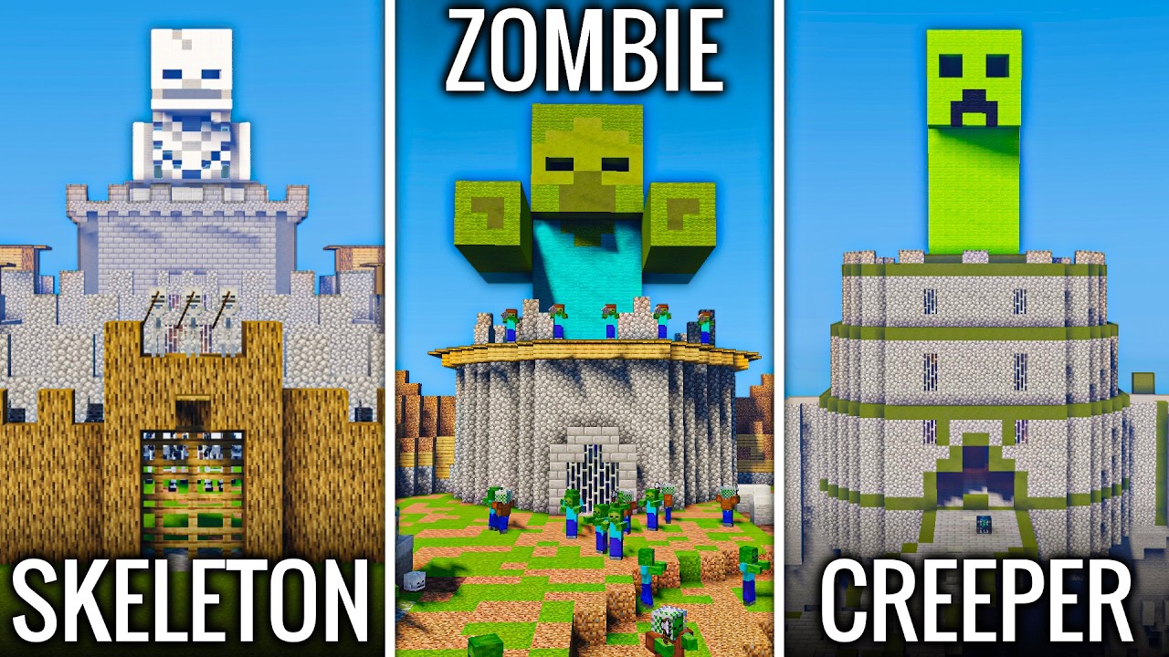 5 Monster Castles VS Steve - Epic Siege in MINECRAFT