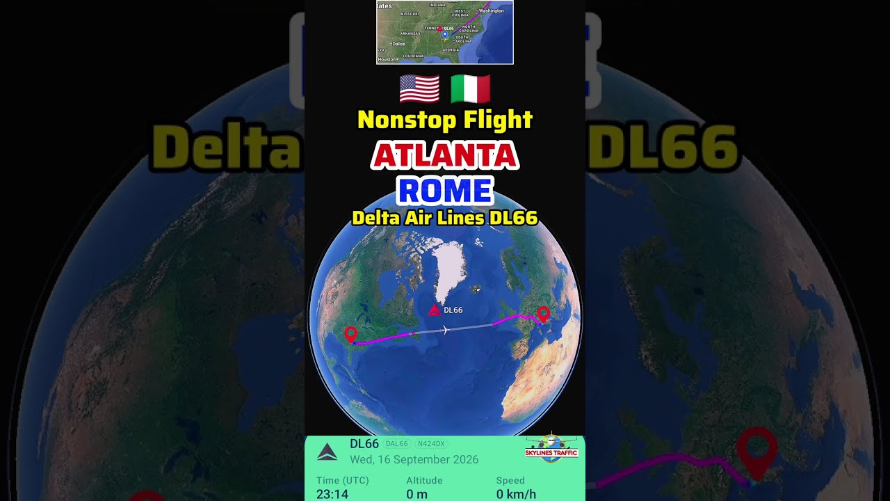 Atlanta to Rome Flight Route with Delta Air Lines DL66 | Airbus A330-941