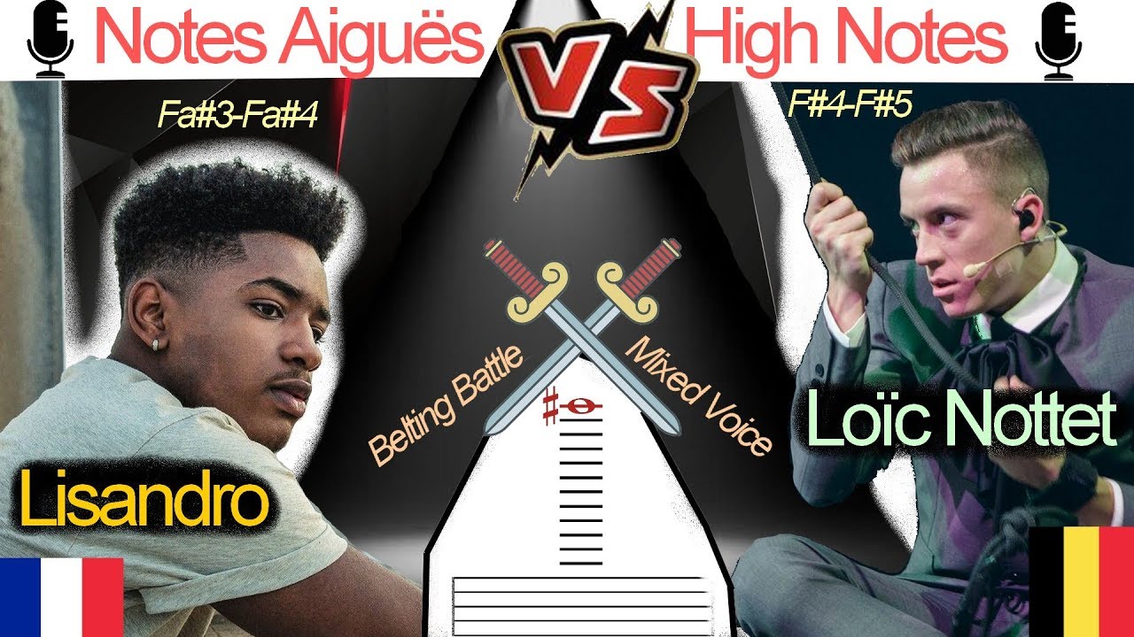 Notes aiguës Loïc Nottet VS Lisandro Cuxi : Fa#3 - Fa#4/Sol4 (F#4 -F#5/G5) en voix mixte, belting