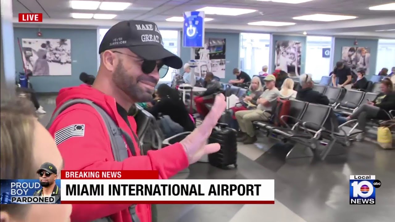 Enrique Tarrio arrives at Miami airport after Jan. 6 pardon, release from prison