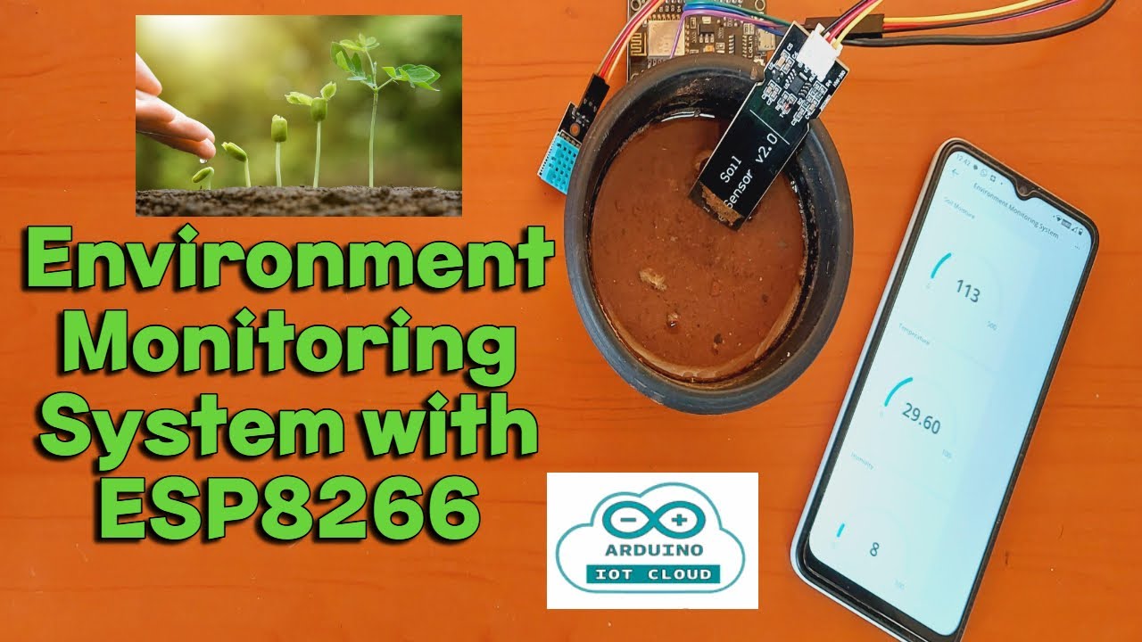 Интеллектуальный мониторинг окружающей среды с ESP8266, емкостным датчиком почвы, DHT11 и Arduino...