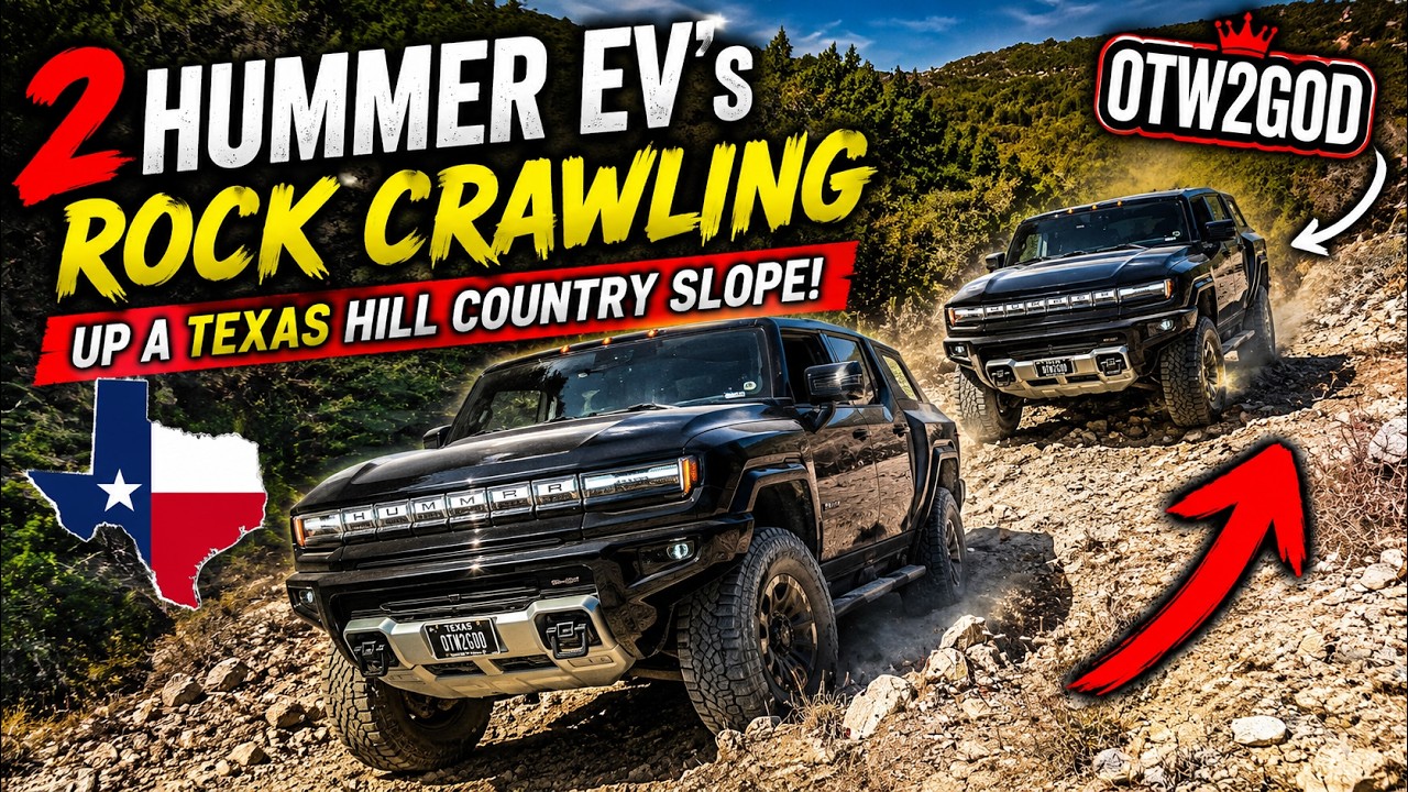 2 Hummer Ev's Rock Crawling up a Texas Hill Country Slope!