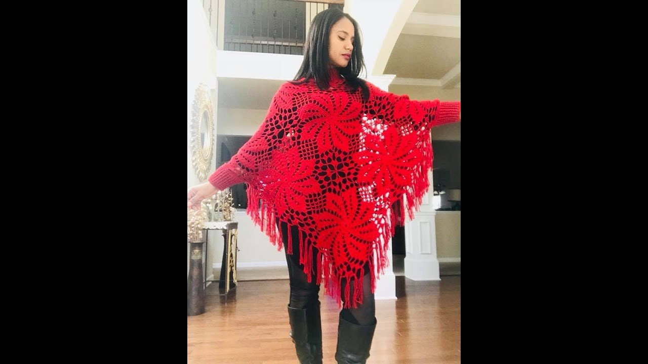 crochet poncho estrella facil para todas las tallas con cuello y puños