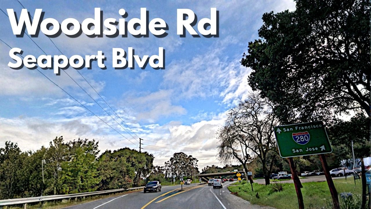 Woodside Rd → Seaport Blvd | Woodside to Redwood City — Wet Roads Real-Time Drive (No Music)