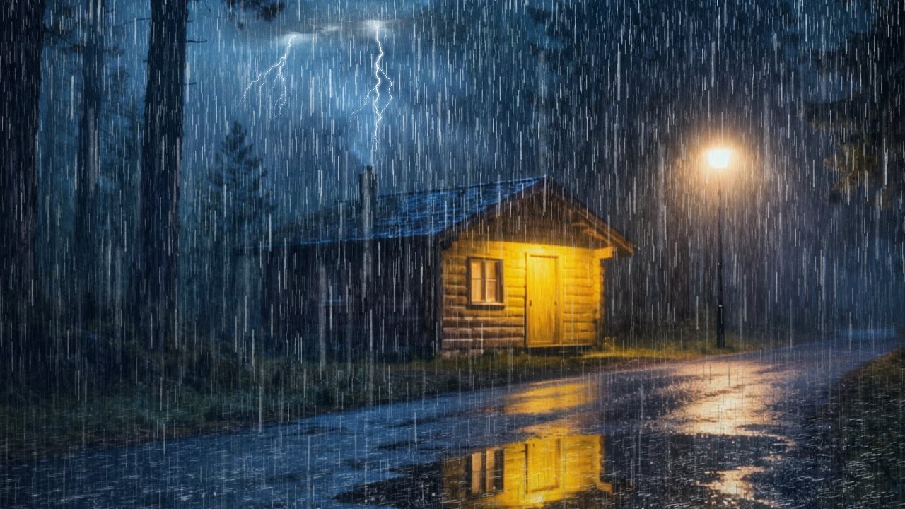 Cozy Cabin Rain and Thunderstorm – Deep Night Ambience for Calm Mind and Stress Relief