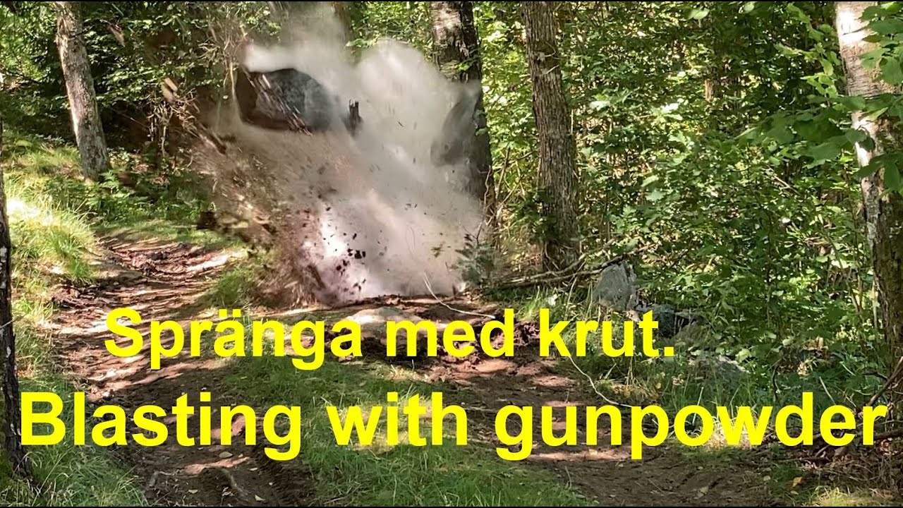 Blasting a rock with gunpowder, logging road / Spränga sten med krut istället för dynamit