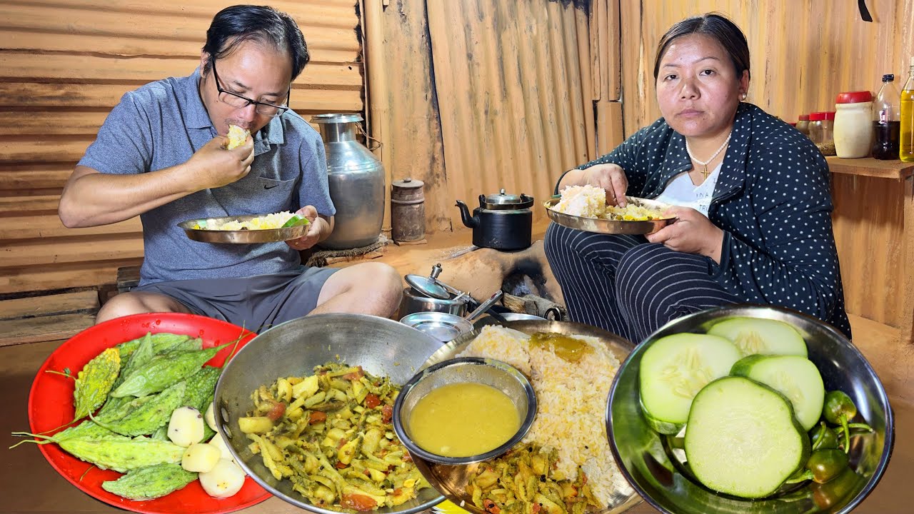 Bitter Gourd & Potato Mix Curry with Rice | Village Healthy Food Recipe | Nepali Village Life Vlog