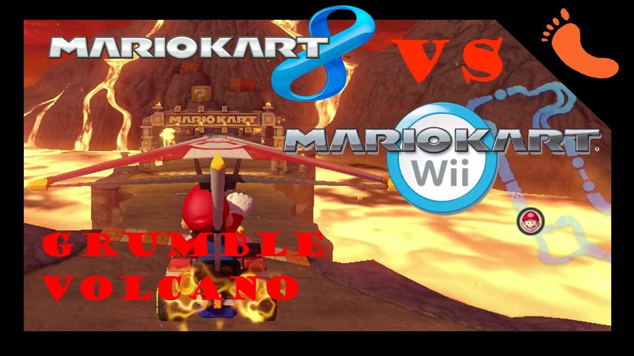 Mario Kart 8 VS Mario Kart Wii - Grumble Volcano Comparison