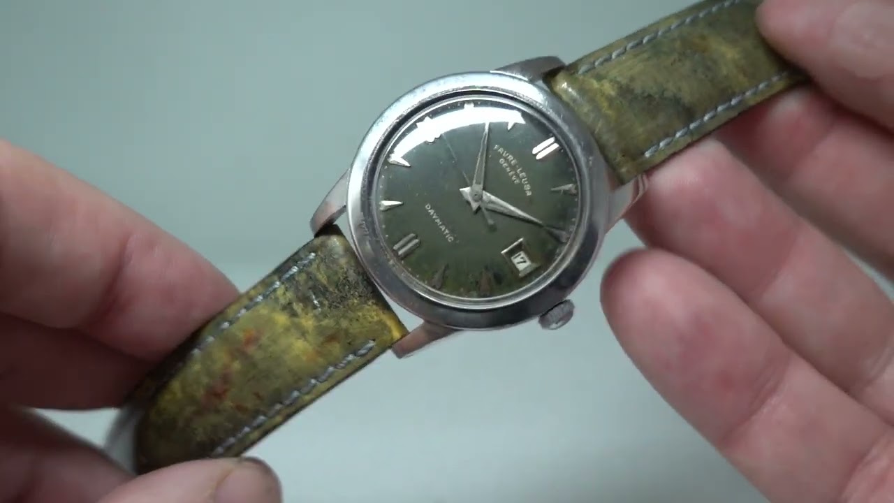 c1950 Favre-Leuba Daymatic men's vintage watch with fabulous patina dial