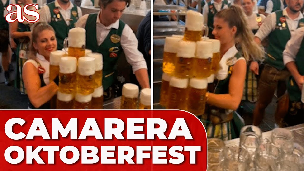 BRUTAL HABILIDAD de esta CAMARERA para llevar 13 JARRAS DE CERVEZA A LA VEZ | OKTOBERFEST