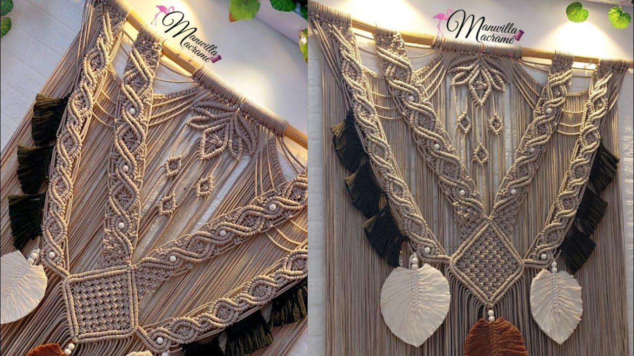 جداريه مكرميه الجزء الأول /macrame wall/macrame  جداريه مقاس ١٣٠ بخيوط الكردون /manal_elmawardy