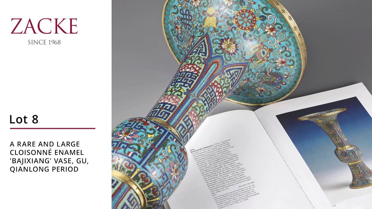 Lot 8: A RARE AND LARGE CLOISONNÉ ENAMEL 'BAJIXIANG' VASE, GU, QIANLONG PERIOD
