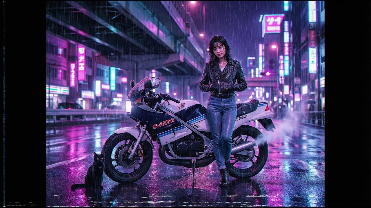 昭和サンダーレース ⚡ RG250Γ Midnight Storm Run | Rainy Neon City Pop Instrumental