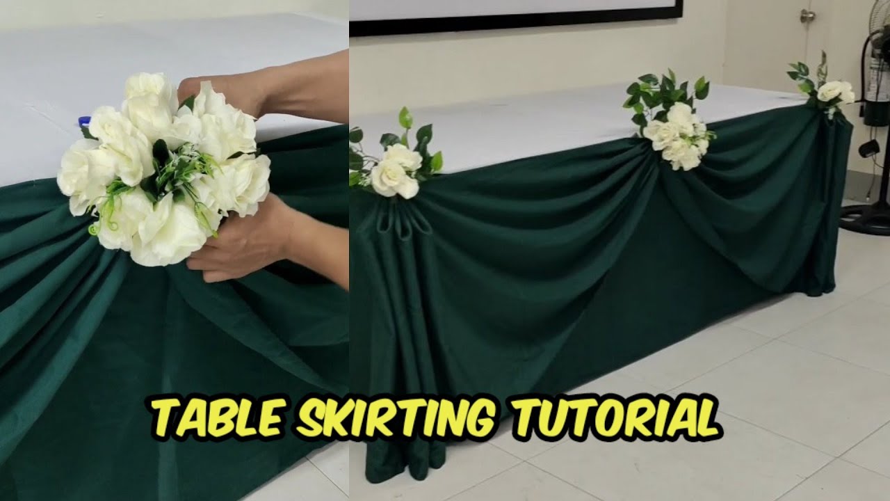 SCALLOP DESIGN WITH ARTIFICIAL ROSE FLOWERS AND GREEN PLANTS ACCESSORIES TABLE SKIRTING TUTORIAL