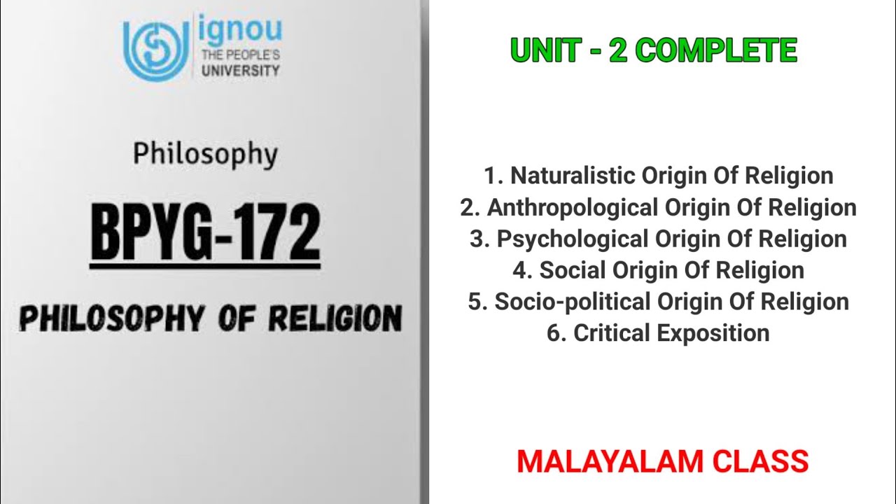 Philosophy Of Religion | Unit - 2 | Theories Of The Origin Of Religion | Malayalam Class | BPYG 172