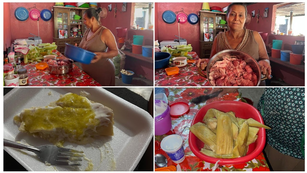 Carné de puerco en salsa verde# tamales de elote🤤# un rico caldo de pollo 👌🏻
