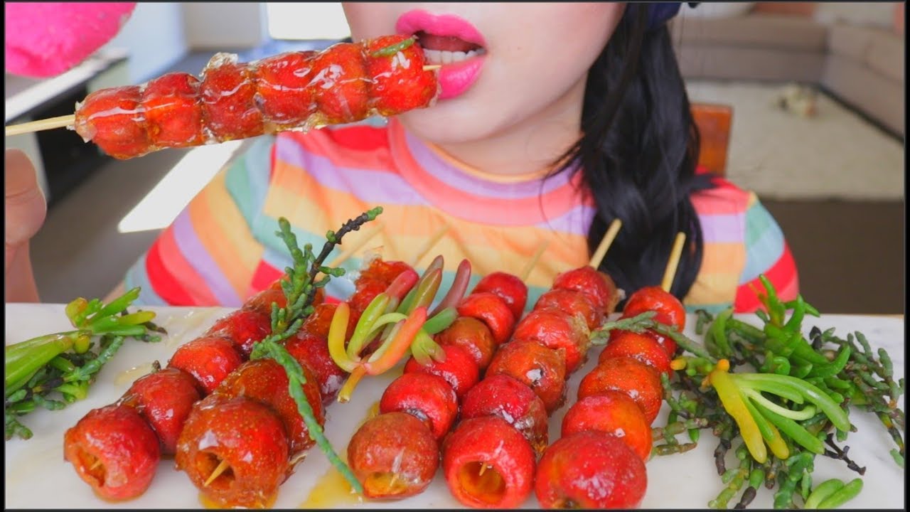 ASMR TANGHULU CANDIED HAWTHORN | 糖葫芦 | SEA BANANAS | SEA BEANS | EATING SOUNDS | NO TALKING
