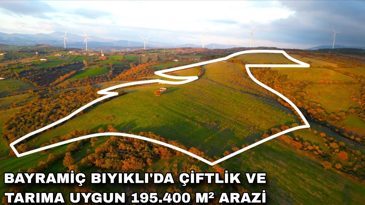 2314- BAYRAMİÇ BIYIKLI'DA RESMİ YOLA CEPHE ÇİFTLİK VE TARIM İÇİM UYGUN 195.400 M² ARAZİ