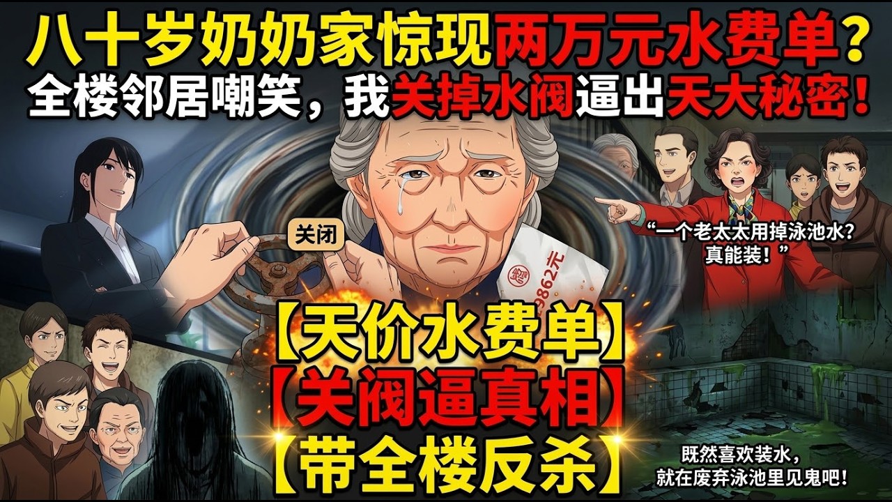 【天價水費】八十歲奶奶家驚現兩萬元水費單？全樓鄰居嘲笑，我關掉水閥逼出天大秘密：黑心開發商竟把奶奶家的水管接入了廢棄泳池？ ！ ！#爽文 #打臉 #逆襲 #漫剧 #心動甜言