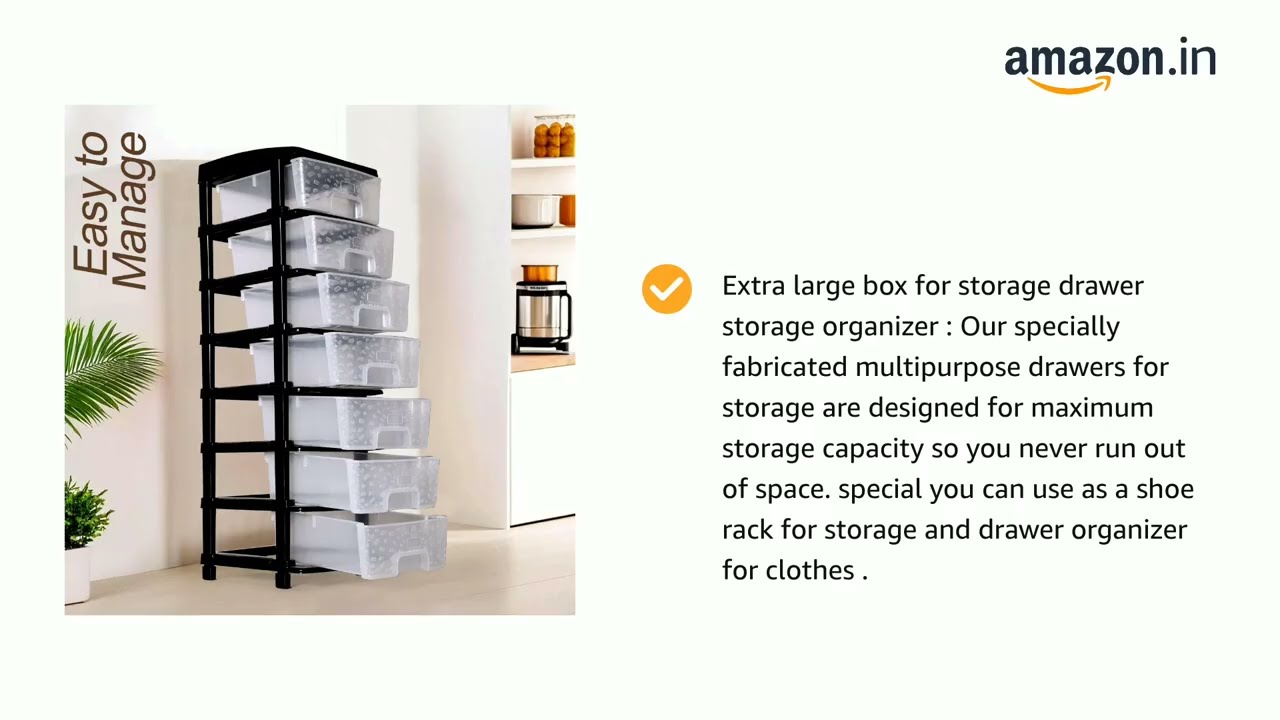 7 Layer Plastic Modular Drawer Storage Organizer | Transparent Multipurpose Storage Box for Clothes,