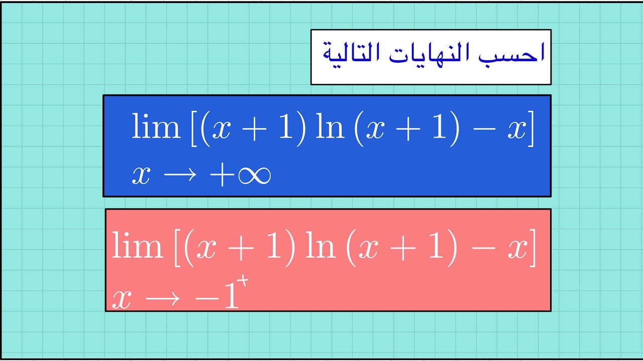حساب نهايات لوغارتمية مميزة . النهاية مأخوذة من المسألة 20 ص 160.ج1.