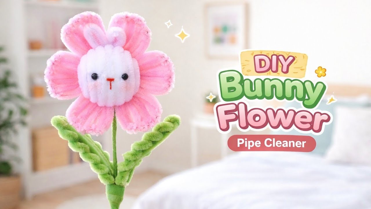 กระต่ายดอกไม้ลวดกำมะหยี่ ของขวัญงานปัจฉิม | DIY Bunny Flower Pipe Cleaner