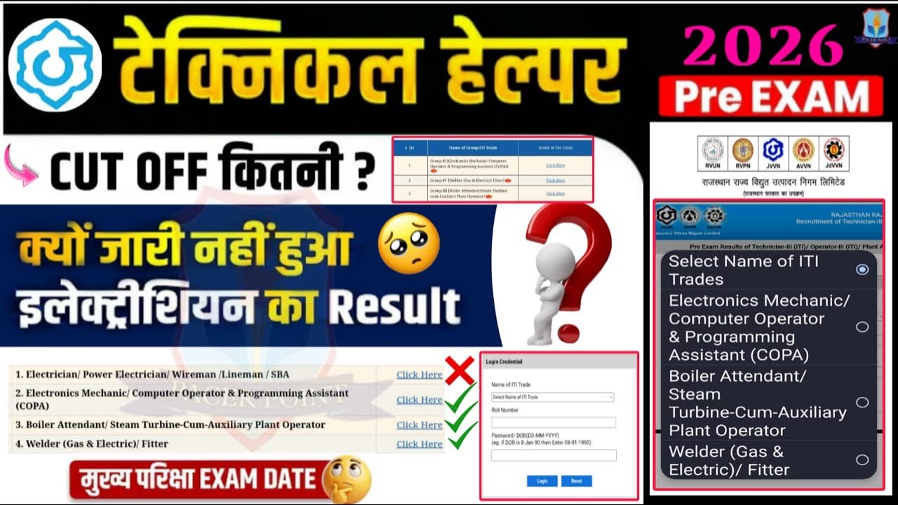 technical helper result 2026 // electrician का रिजल्ट जारी क्यों नहीं.? RVUNL technician result out