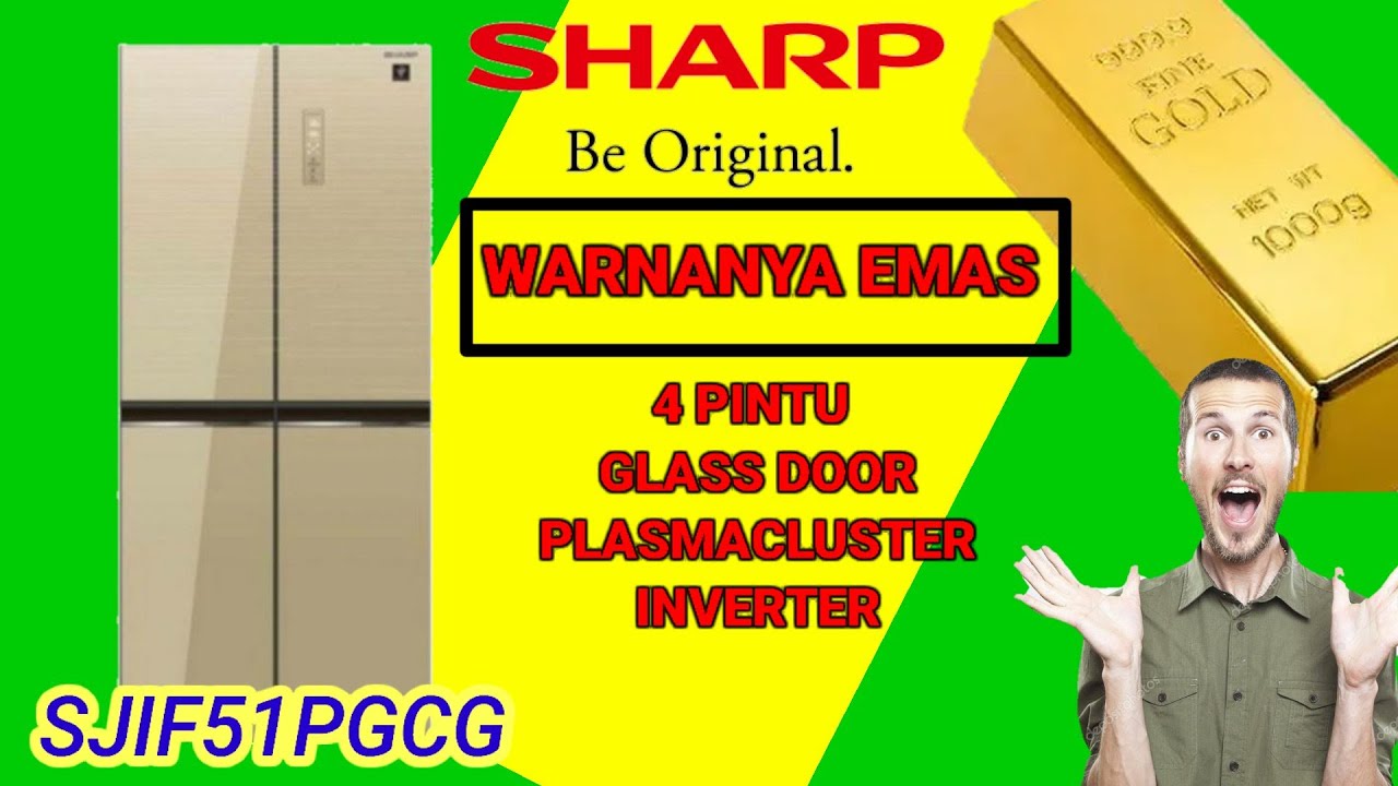 Review lemari es 4 pintu glass door warna emas || SJIF51PGCG