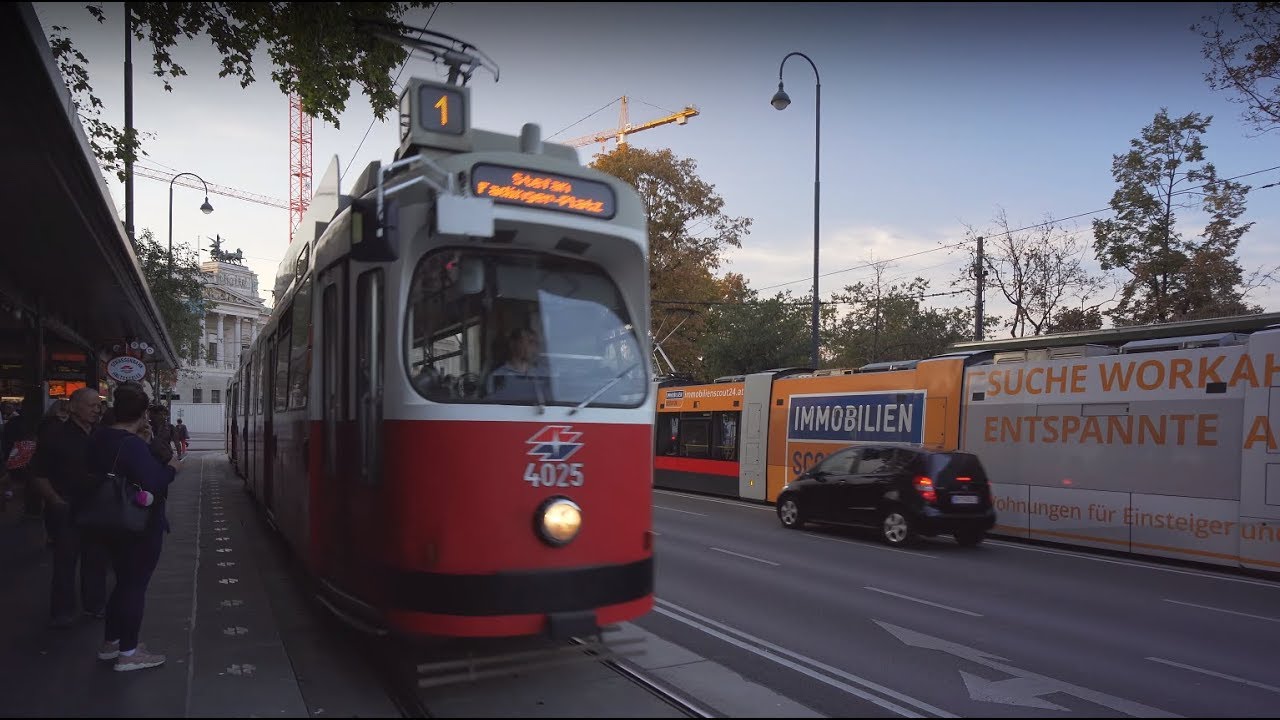 Austria, Vienna, tram 1 ride from Volkstheater to Stefan-Fadinger-Platz
