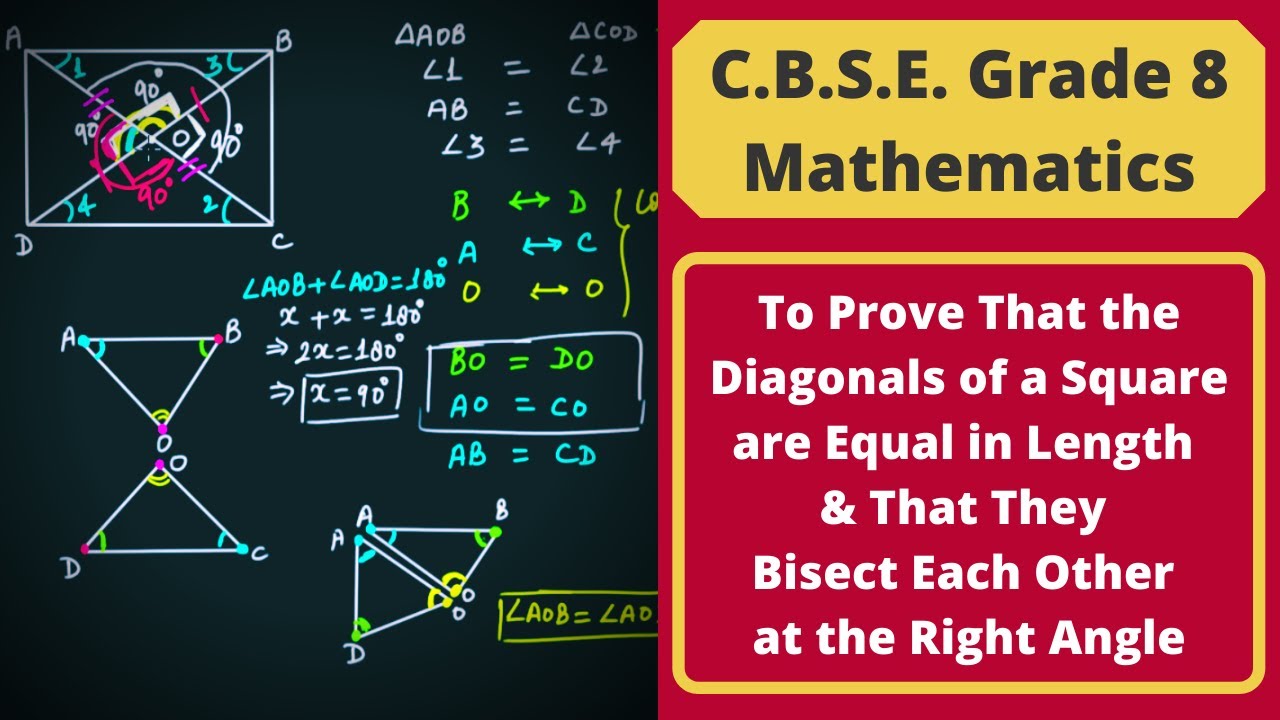 The Diagonals of a Square are Equal in Length & Bisect Each Other at Right Angle || Grade 8