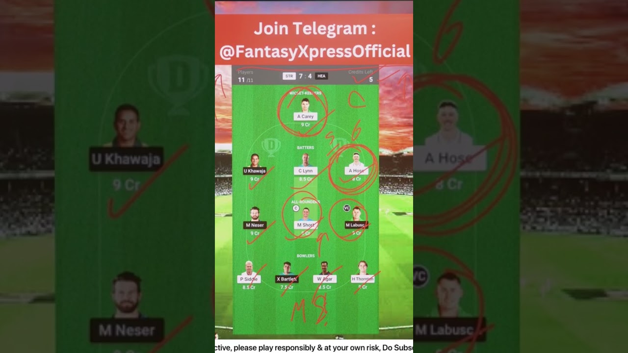 STR vs HEA Dream11, STR vs HEA Dream11 Prediction, Adelaide Strikers vs Brisbane Heat BBL T20 Match