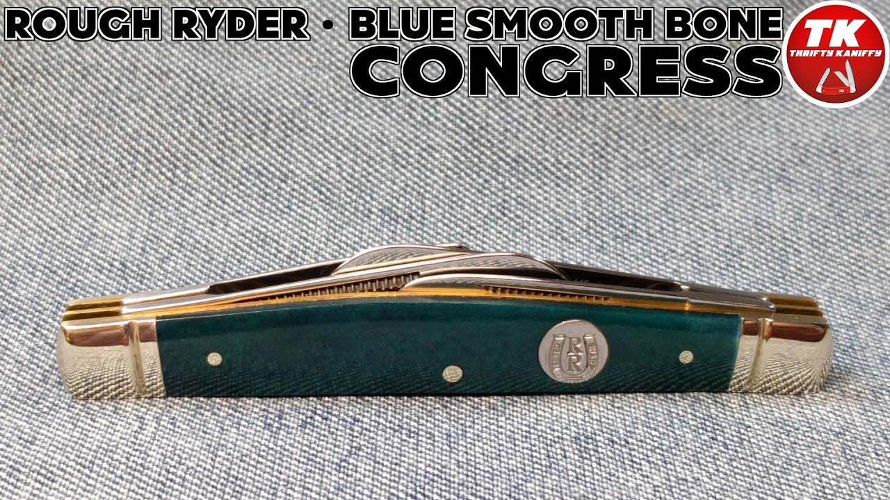 Rough Ryder Blue Smooth Bone Congress Pocket Knife RR1950