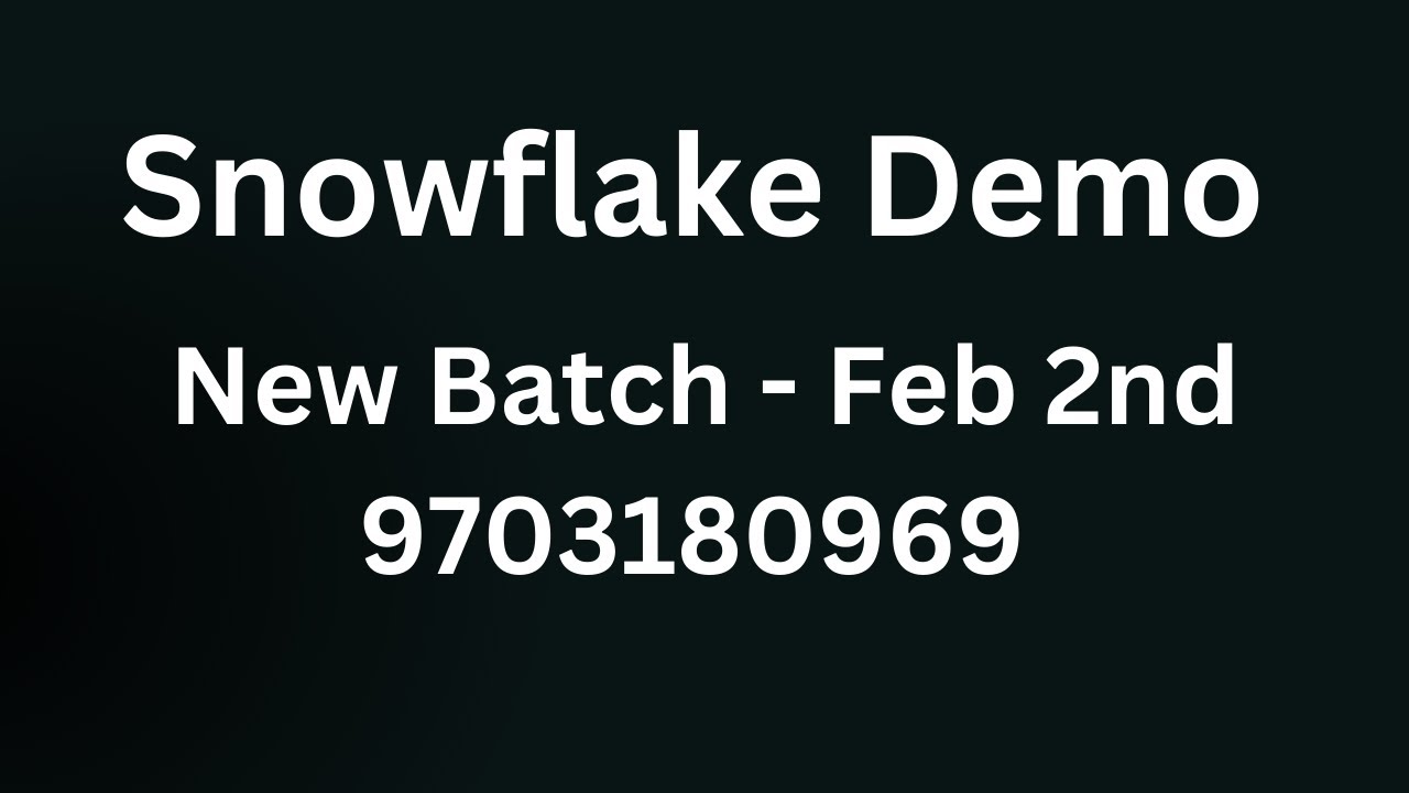 Snowflake Data Engineering Demo Videos | New Batch Jan 2nd 2026