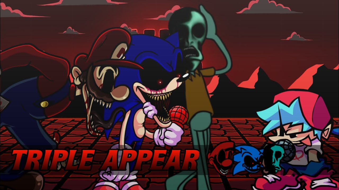 Triple Appear but Horror Mario, Sonic.Exe & Impostward sing it - Friday Night Funkin