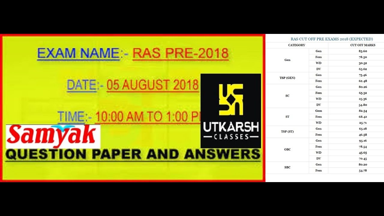 RAS PRE 2018 FINAL ANSWER KEY UTKARSH CLASSES & SAMYAK CLASSES