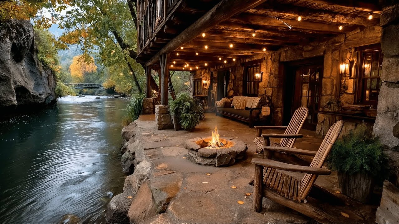 Perfect Summer Crackling Campfire by the Riverside Porch | Peaceful Nature Sounds Ambience