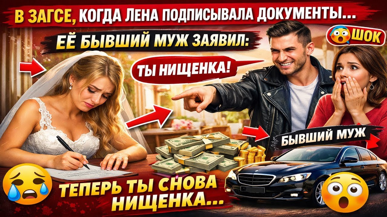 В ЗАГСЕ, КОГДА ЛЕНА ПОДПИСЫВАЛА ДОКУМЕНТЫ, ЕЁ БЫВШИЙ МУЖ ЗАЯВИЛ  ТЕПЕРЬ ТЫ СНОВА НИКТО, НИЩЕНКА