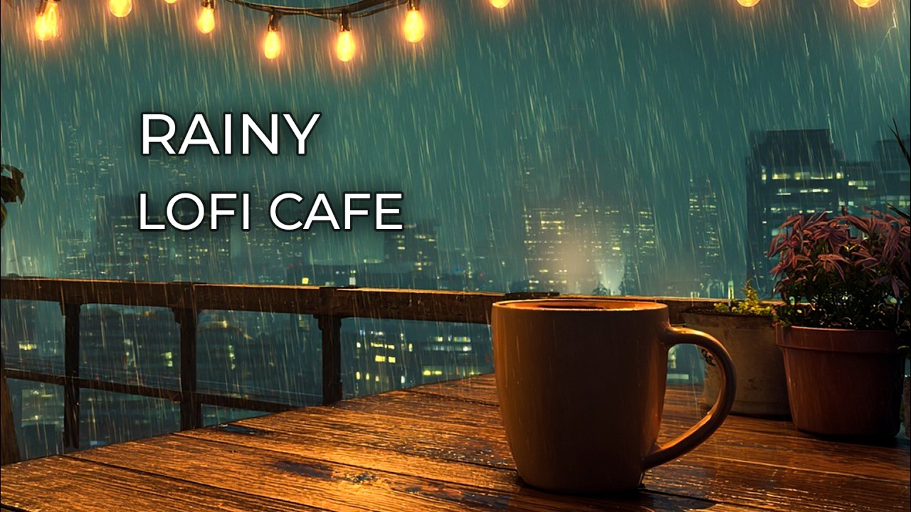 Rainy Rooftop Cafe ☕ Lofi Beats for Study & Relax | Cozy Rain Ambience