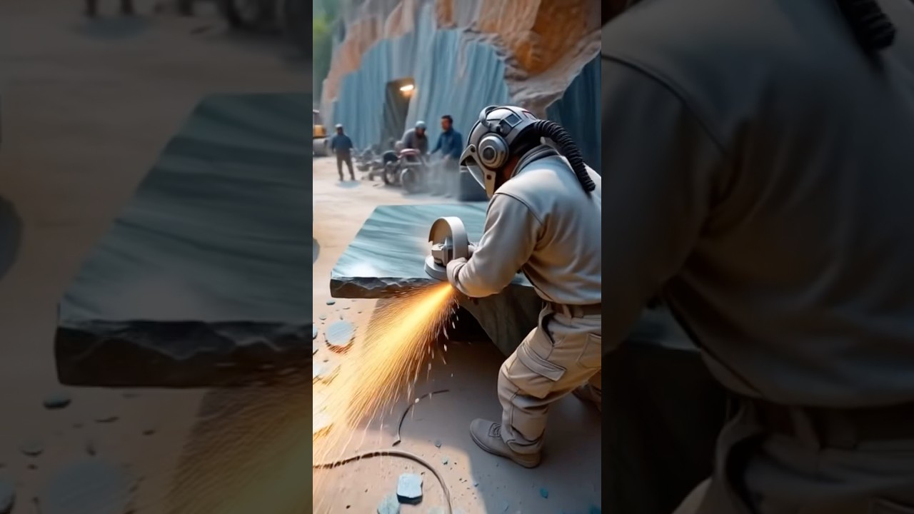 From a Labradorite Block to a Monolithic Loft Desk in 11 Seconds: Sparks, Quarry, Result 
