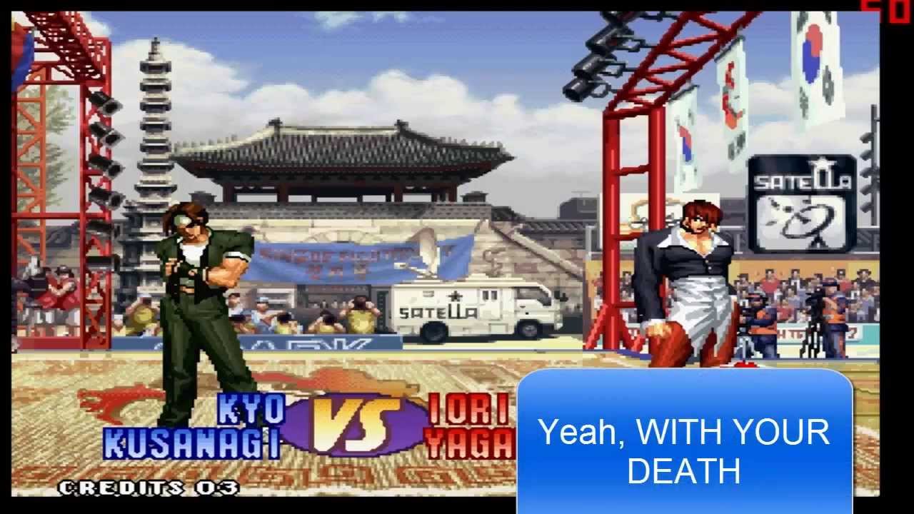 King of Fighters 96-2001 Kyo vs Iori intro Translation