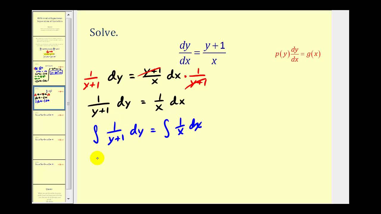 Differential Equations:  Separation of Variables