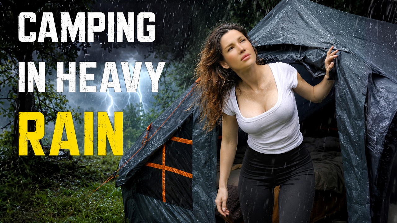 Solo Camping in Heavy Rain &mdash; Alone in the Woods 🌧️🏕️ASMR RAIN
