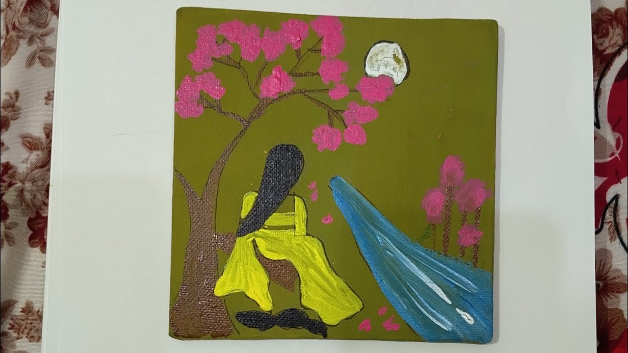 Beautiful 🩵scenery# 👩‍🦰sitting girl art# beautiful🌺💐 flower painting #flowing river art#artoftheday