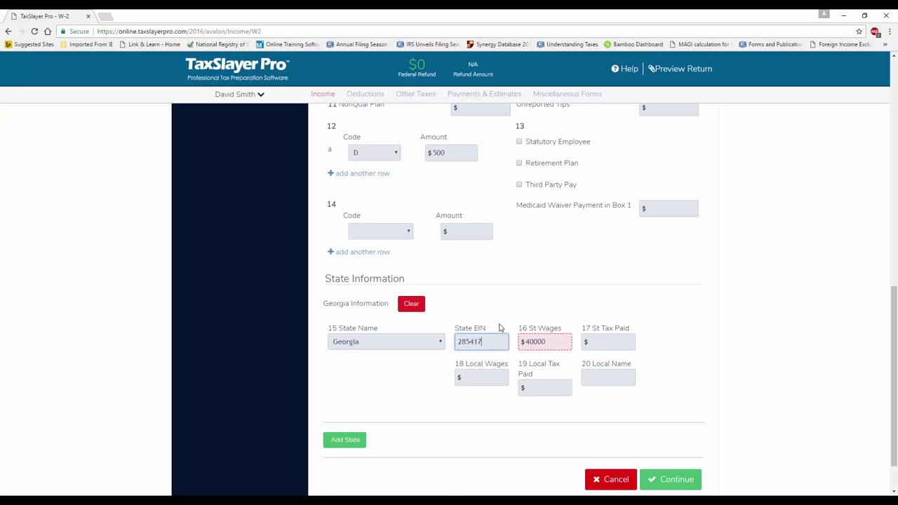TaxSlayer ProWeb W 2 Entry