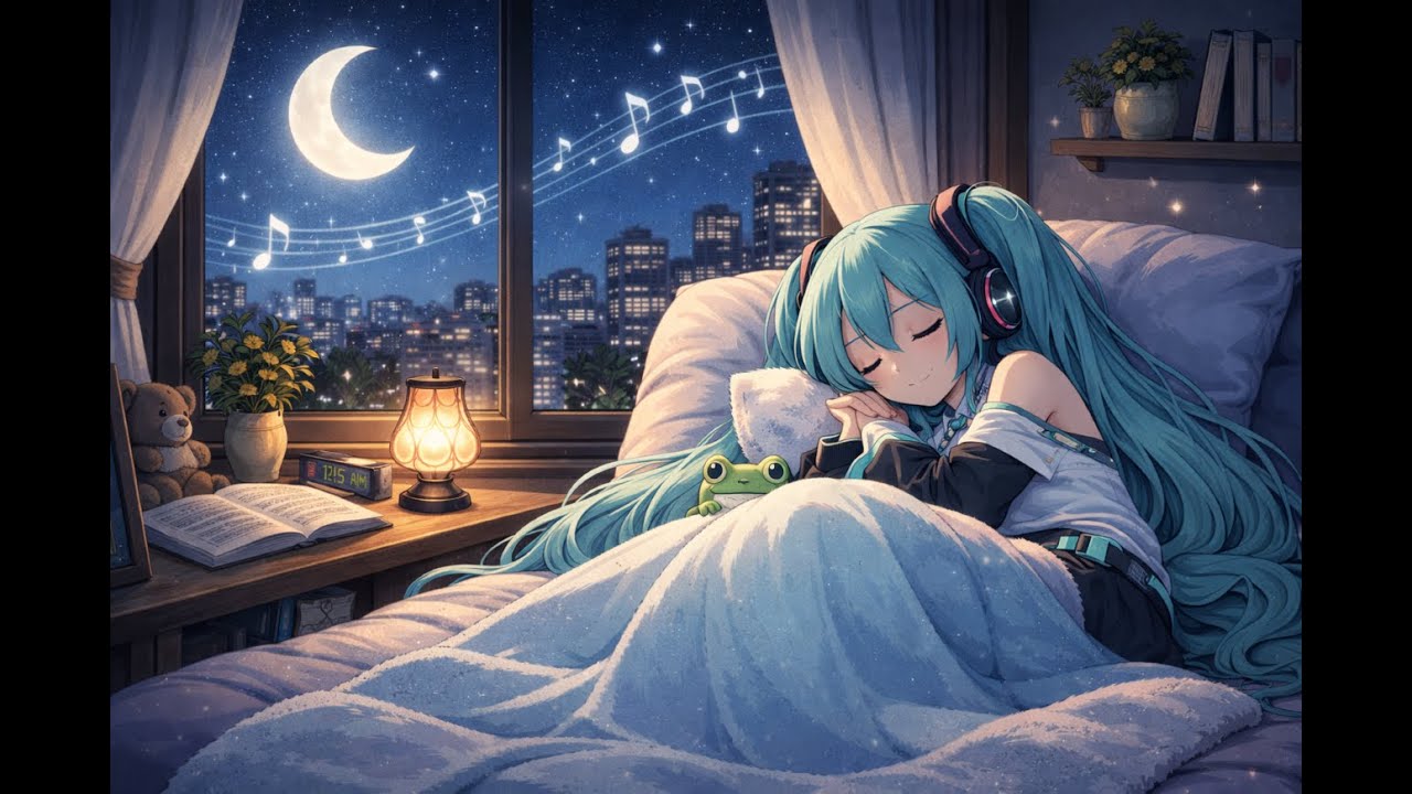 Miku Inspired Lullaby 🌙 Cozy Anime Sleep Music | Night City Ambience