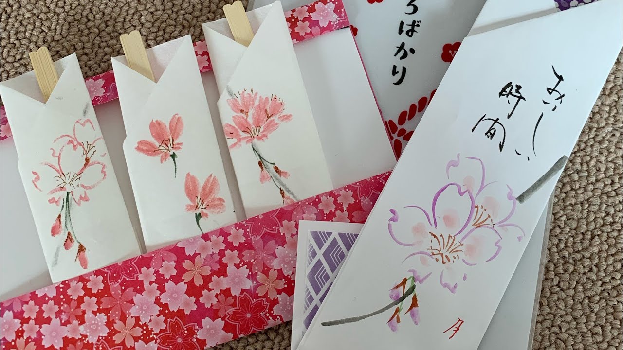 【一筆画の楽しい講座の様子】桜の菓子楊子入れを描く　便利な折り方付　ほのぼの一筆画22